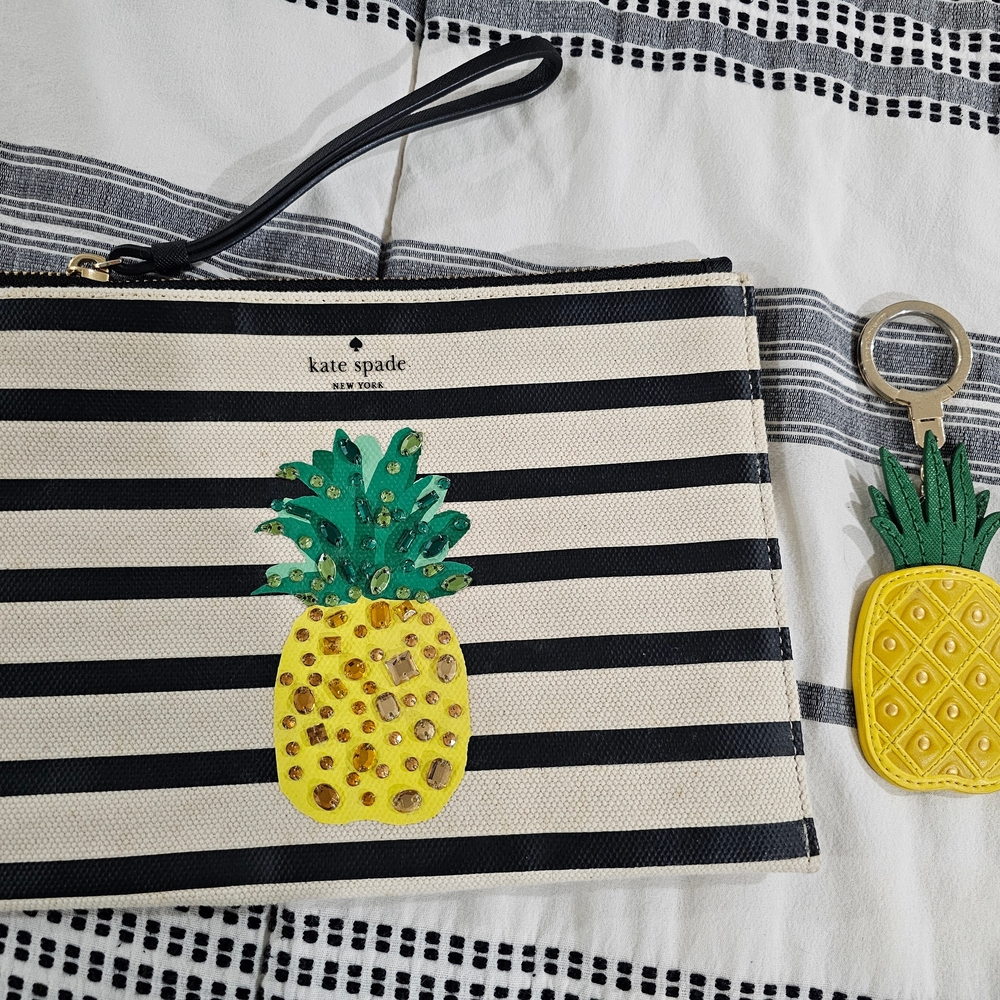 Kate Spade Striped Pouch with Yellow Pineapple